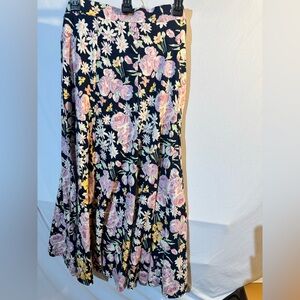 Chaps Navy Maxi Skirt with Pink & White Floral Print